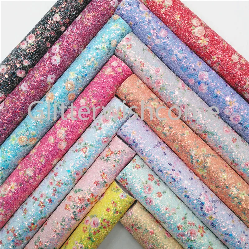 Glitterwishcome 21X29 см A4 размер цветы блеск с принтом ткань, толстый блеск кожи, блеск винил для луков, GM675A