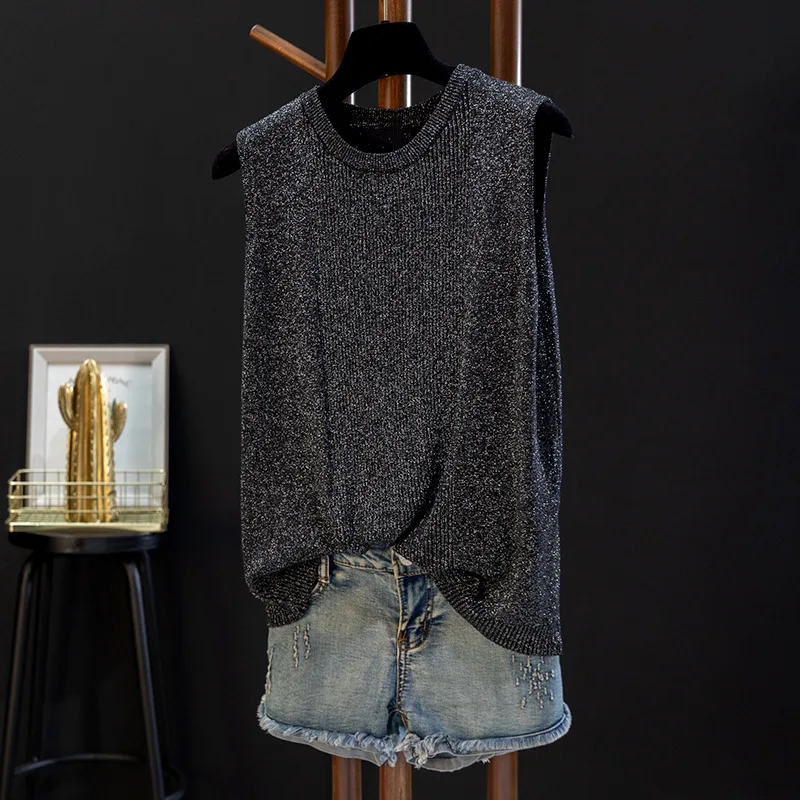 Женский трикотажный свитер яркий свободный джемпер без рукавов на осень/зиму