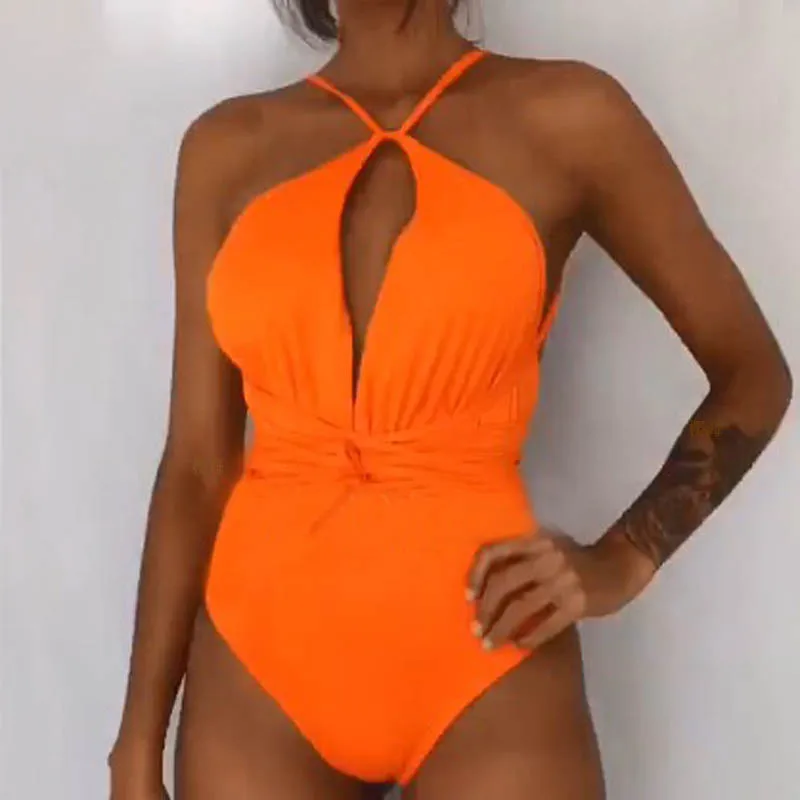 Orange Сдельный купальник, монокини, S-XXL размера плюс, женский купальник, Badpak Maio Biquini, бикини, трикини, mujer Banador Maillot femme - Цвет: Orange