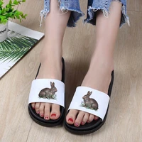 women shoes kawaii rabbit print bathroom slides cartoon non slip flip flops beach sandals fashion ladies shoes house slippers