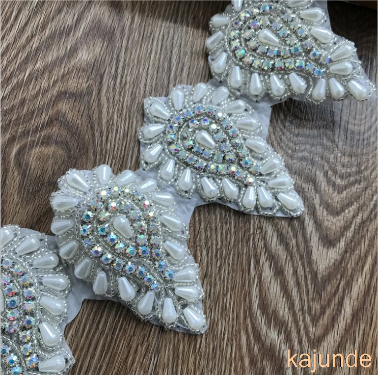 Нежный ручной шитья горный хрусталь аппликация бисером свадебные створки пояса