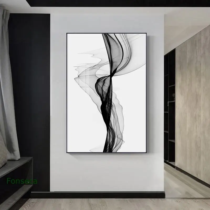 

Creative Flow Smoke Canvas Painting Abstract Minimalist Posters and Print Unique Wall Art Grey Pictures for Living Room Bedroom