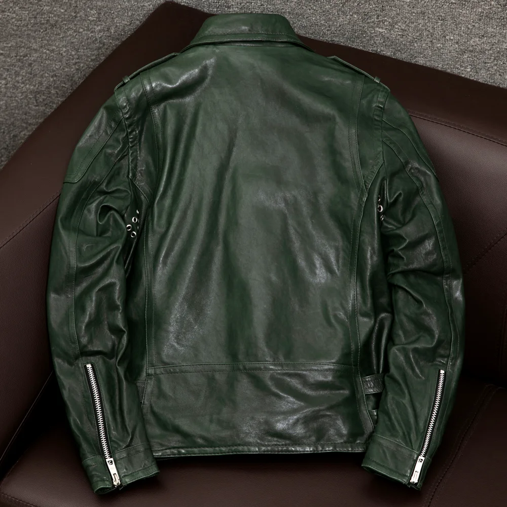 Italy 2021 mens genuine sheepskin motor overcoat male spring autumn fall short jacket green plus big oversize xxxxl 2xl 3xl 4xl | Мужская