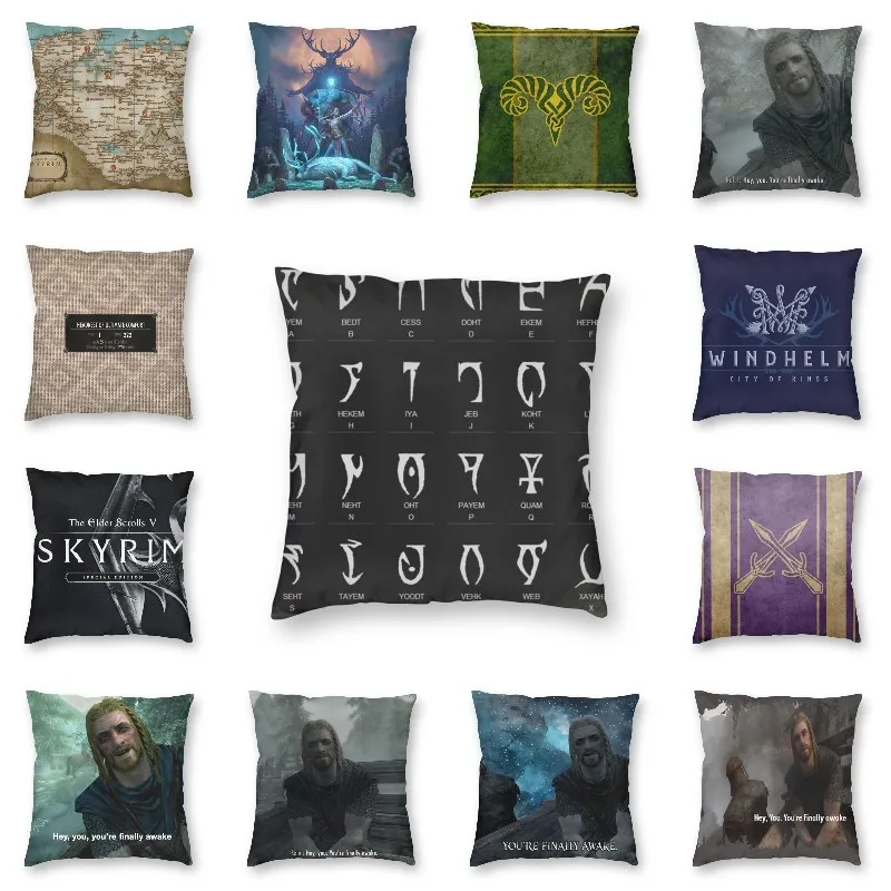 

Cool Skyrim Dragon Alphabet Square Throw Pillow Cover Decoration 3D Two Side Printed Video Games Cushion Cover for Car