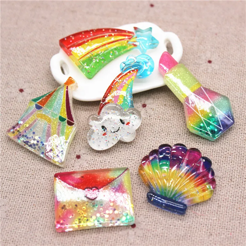 

10 шт. Kawaii Ins стиль Смола Bling Радуга/почтовая Почта/Палатка/Губная помада/Кабошон из раковины DIY аксессуары для украшения дома