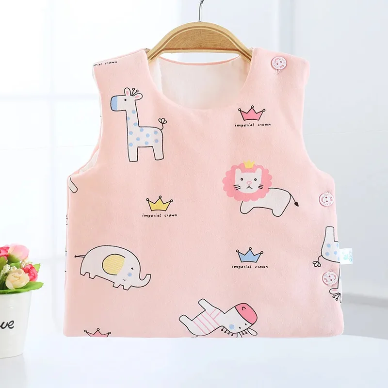 

Детский жилет, осенне-зимние хлопковые безрукавки для новорожденных, женская утепленная футболка без рукавов, милые топы с мультяшным прин...