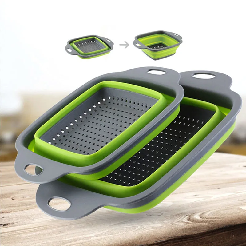 

QDRR Foldable Fruit Vegetable Washing Basket Strainer Portabl Silicone Colander Collapsible Drainer With Handle Kitchen Tools