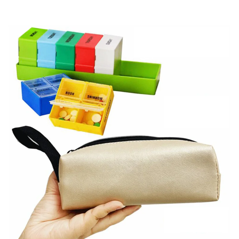 

1 Set 28 Grids Pill Cases Weekly Pill Boxes Portable Medicine Boxes Pill Holders Medcial Supplies with Bag for Outdoor Travel Ho