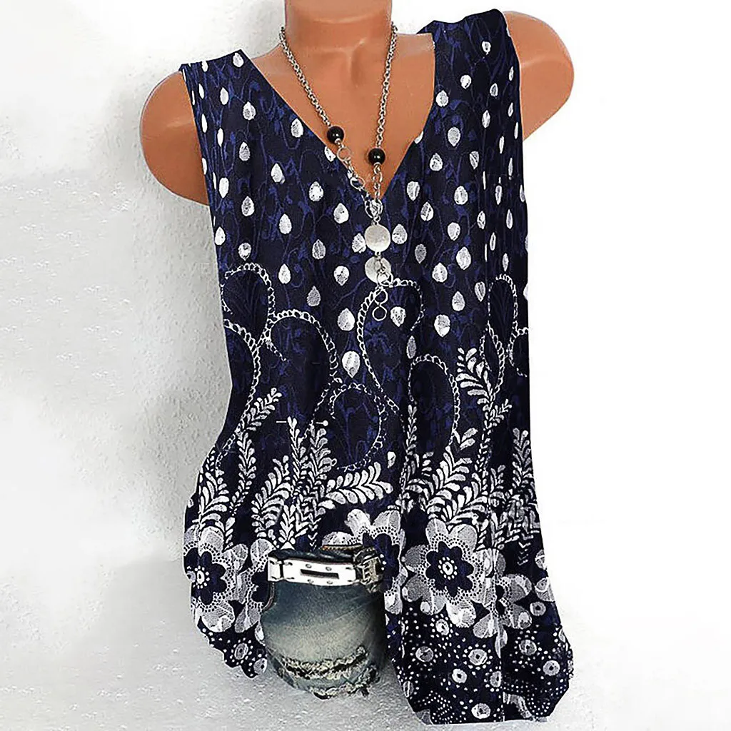 Женская блузка без рукавов с круглым вырезом и цветочным принтом | одежда