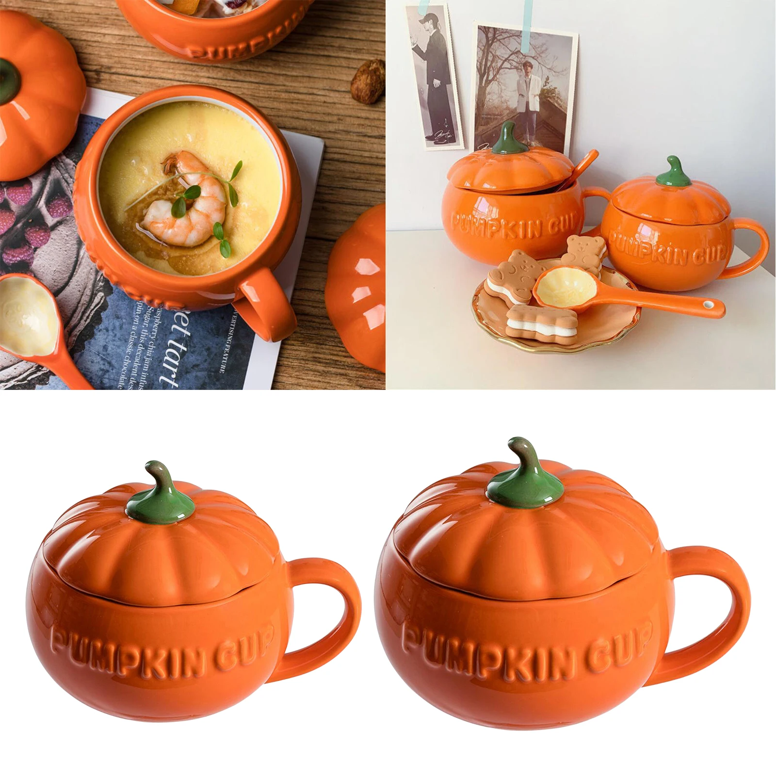 

Cute Pumpkin Ceramics Coffee Mug Milk Soup Cup With Lid Breakfast Water Mug Office Home Drinkware Teacup Decoration Morning Cup