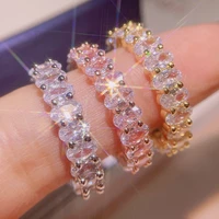 fashion 3 colol s925 luxury multicolor charm baguette cubic zirconia wedding rings for women t shape stone party jewelry