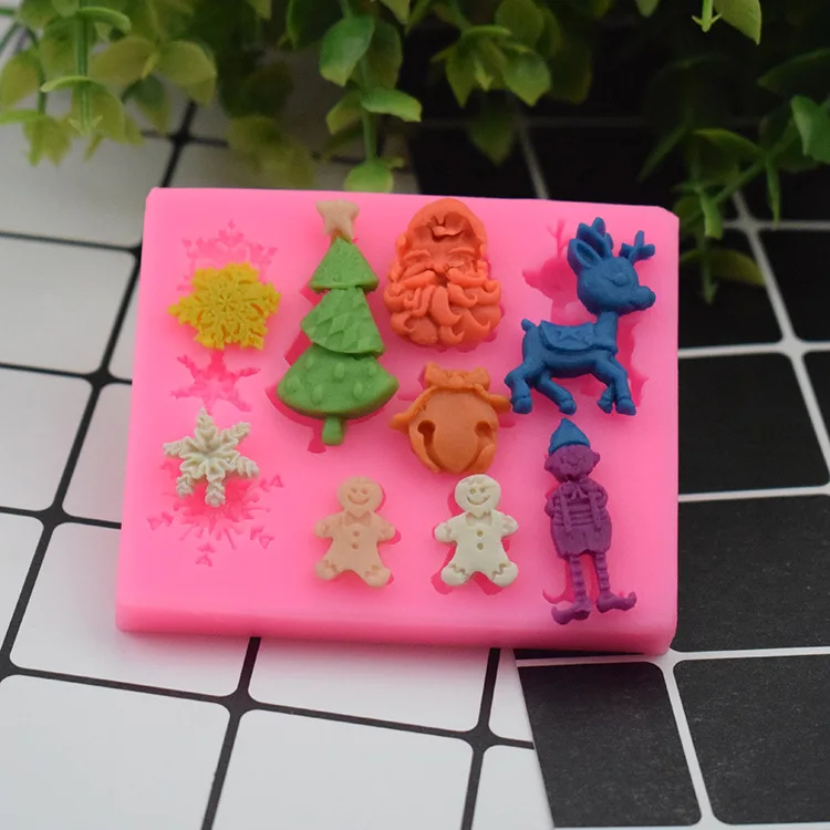 

Silicone Mold Snowman Christmas Tree Santa Snowflake Fawn Mold DIY Chocolate Candy Kitchen Tools Accessories