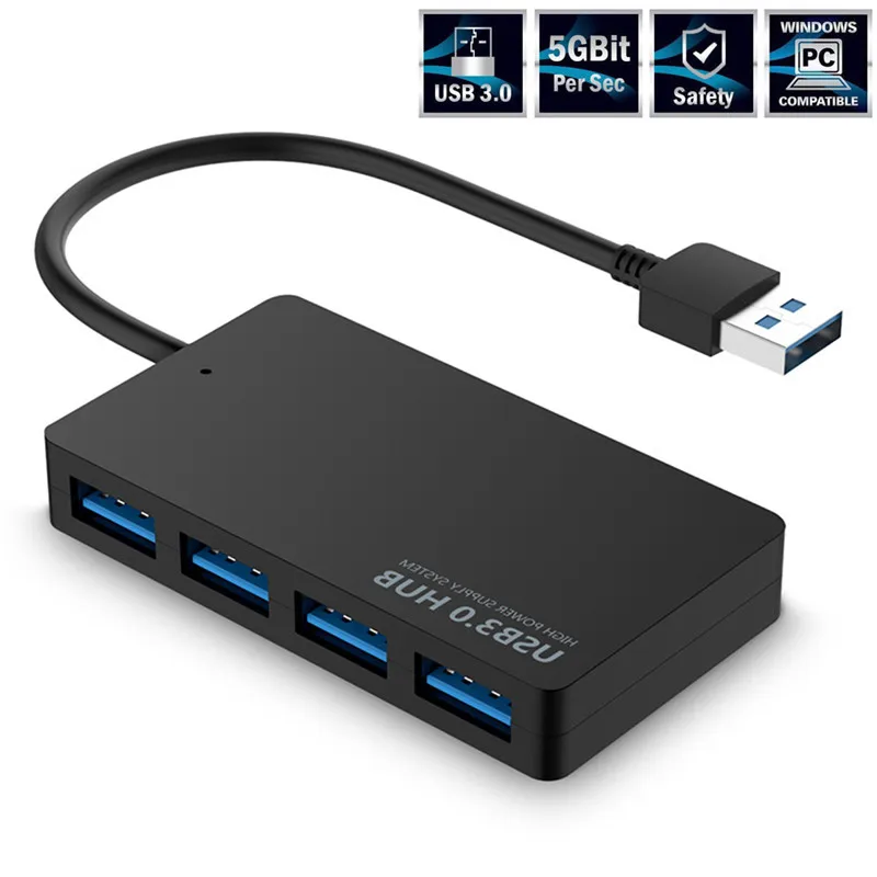 KuWFi 4 порта usb-хаб Высокоскоростной USB 3 0 внешний адаптер сплиттер расширитель Plug and