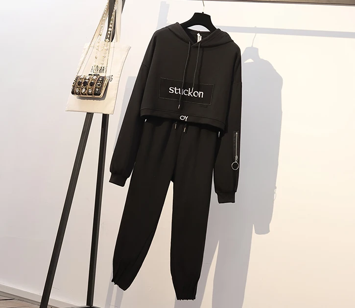 YICIYA черный плюс размер большой 4xl 5xl Женский комплект из 2 предметов спортивные костюмы Костюмы комплект из толстовки топ и брюки костюмы одежда