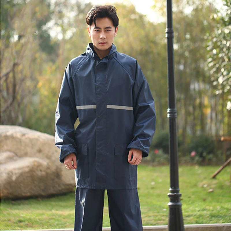 Fashion Reflective Waterproof Rain Coat Suit Motorcycle Brand Men 3 Sizes 420D Oxford Raincoat Quality Rain Wear Pants Coat Set