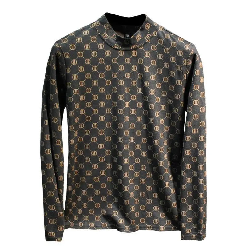 

2020 long sleeve t-shirt men's autumn and winter pullover, slim fit, skin friendly half high collar bottoming shirt for men