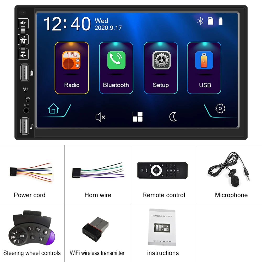 

Podofo 2 Din Apple Carplay Bluetooth Android 7 " MP5 USB ISO