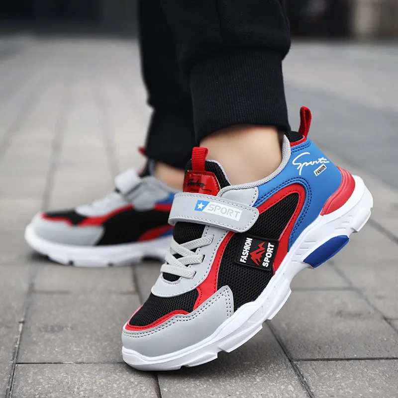 Детская обувь для мальчиков Нескользящие кроссовки бега Модные дышащие летние