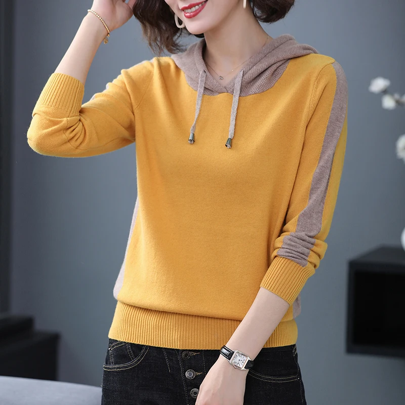 Модные женские толстовки с капюшоном черный свитер Осенний вязаный Harajuku