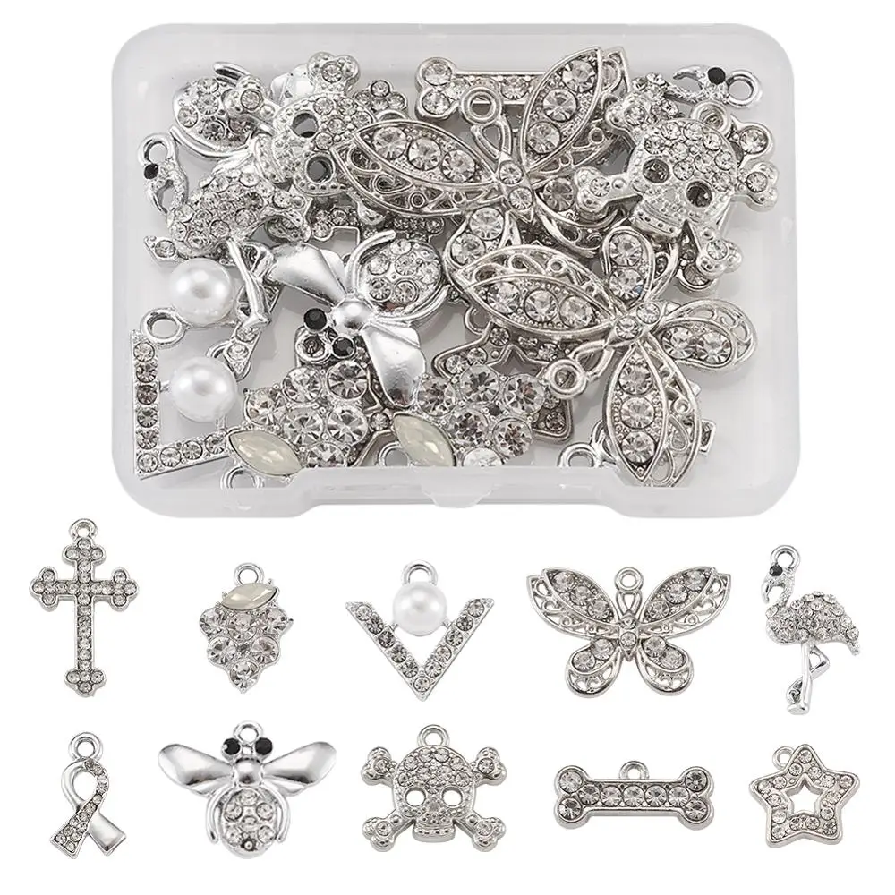 

20pcs/Box Crystal Butterfly Cross Necklace Charms Alloy Rhinestone Pendants for Women Jewelry Necklace Chocker Bracelet Making
