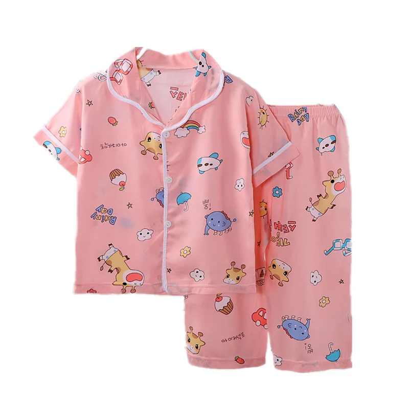 

New Children Thin Cotton Pajamas Boys Girls Pants Top 2pcs Sets Home Wear Kids 2-8 Years Air-Conditioned Cute Clothes