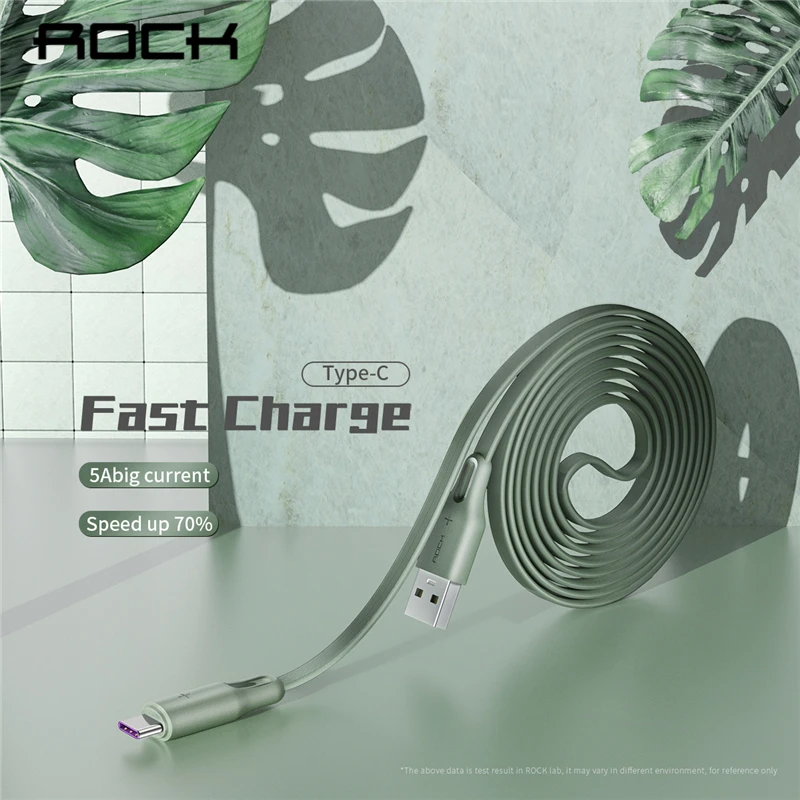 Плоский кабель для быстрой зарядки ROCK type-C 5A для samsung S9 S8 Xiaomi mi9 Redmi note 7 Super Fast Charging QC 4,0 шнур для передачи данных