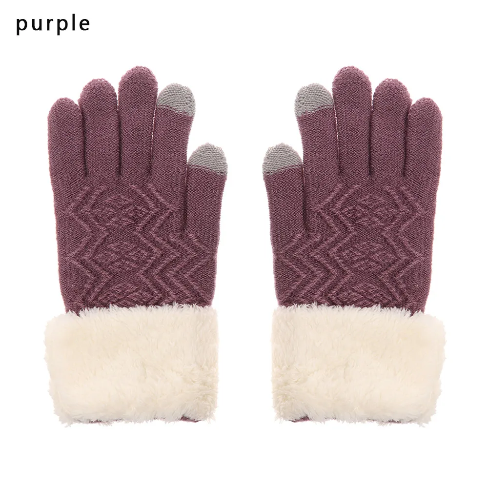purple 1 пара сенсорный экран для женщин зимние вязаные перчатки утепленные бархатные теплые варежки мягкие удобные эластичные перчатки - Цвет: purple