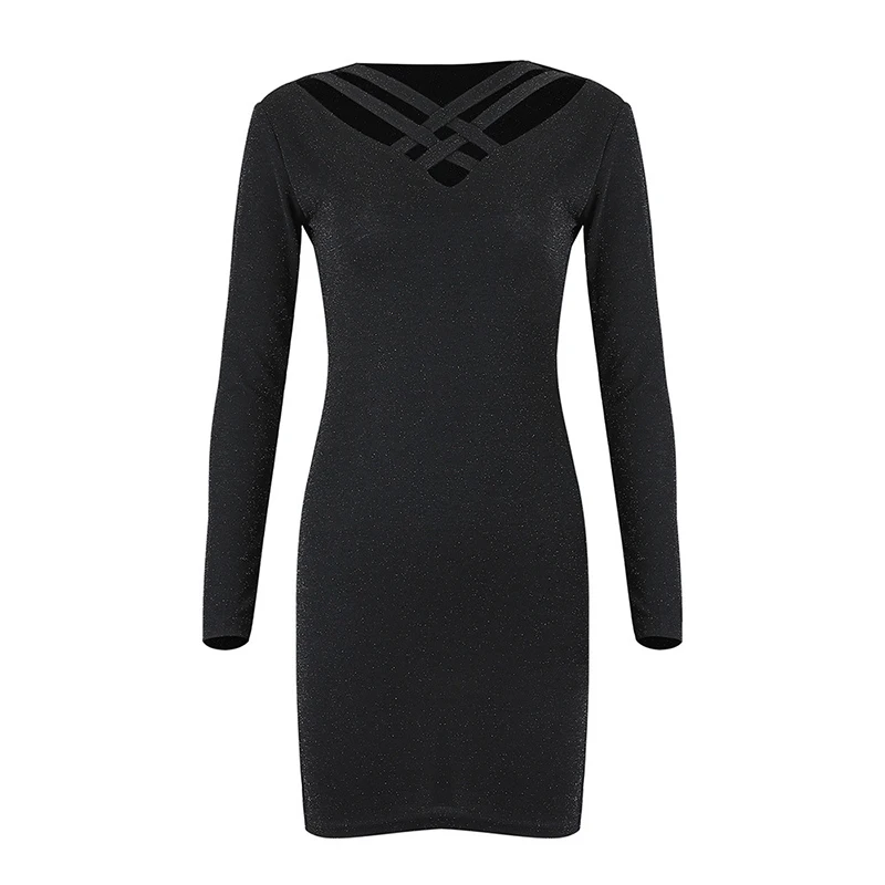 Соблазнительное однотонное облегающее платье с круглым вырезом и вырезами