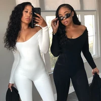 sisterlinda long sleeve bodycon jumpsuit women v neck stretch fitness rompers workout jumpsuits black casual streetwear overalls