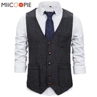 Жилет для мужчин, повседневный жилет с двумя карманами в елочку, для свадьбы, для делового костюма, 2020
