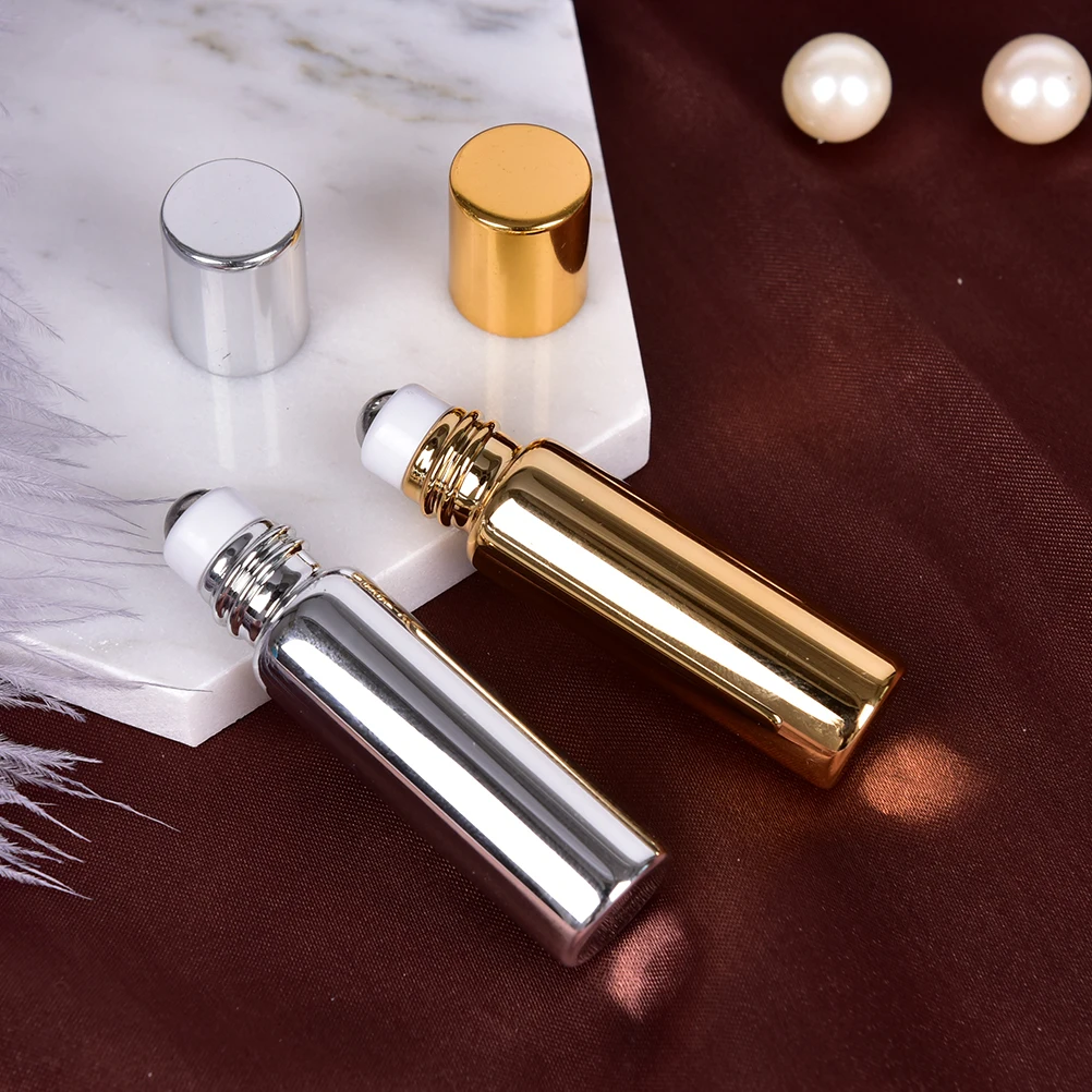 

1PCS 5ML Gold Glass Essential Oil Roller Bottles With Metal Roller Balls Perfumes Lip Balms Roll On Bottles