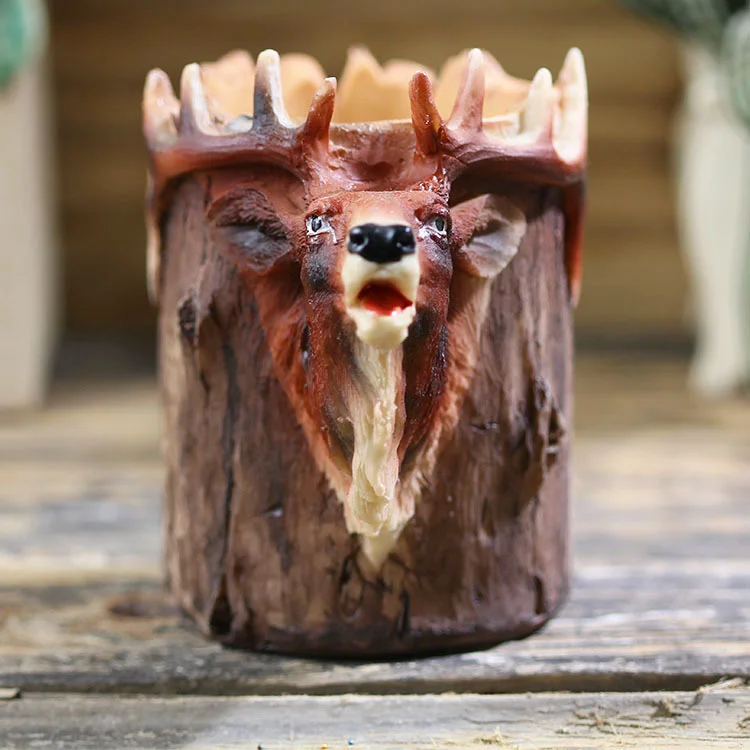3D Elk Pen Holder Creative Pen Container Household Ornaments Storage Cartoon Animal Resin Crafts