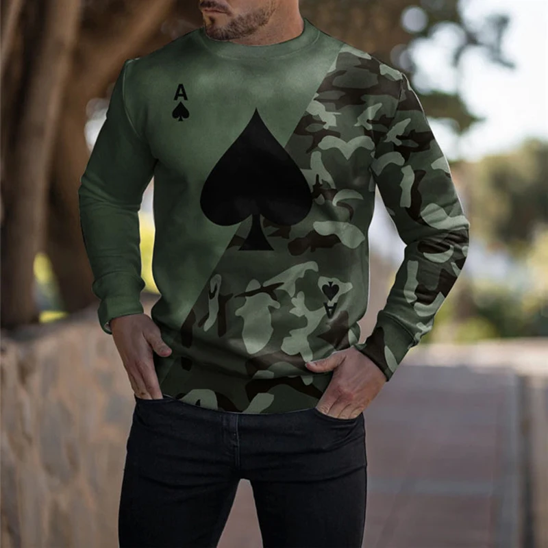 

2021 Men's Fashion Camouflage Patchwork Tops Autumn Casual Crew Neck Pullover Men's Printed Long Sleeve Harajuku Sweatshirt