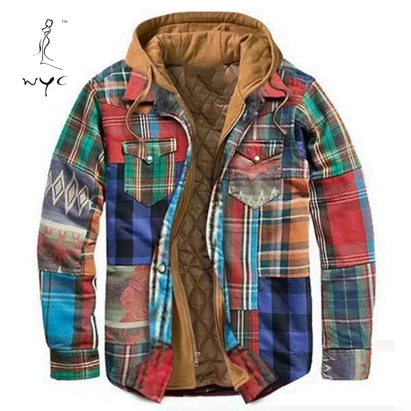 

Hot Thickening Parkas Floral Printed Jackets for Men Fashion Clothing Trend Casual Coats with Nood Male Plus Size Outwear