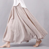 zogaa 2021 women linen cotton long skirts elastic waist pleated maxi skirts beach boho vintage summer skirts faldas saia
