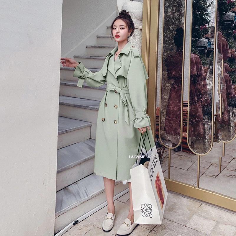Тренчкот женский двубортный с поясом модная верхняя одежда в Корейском стиле