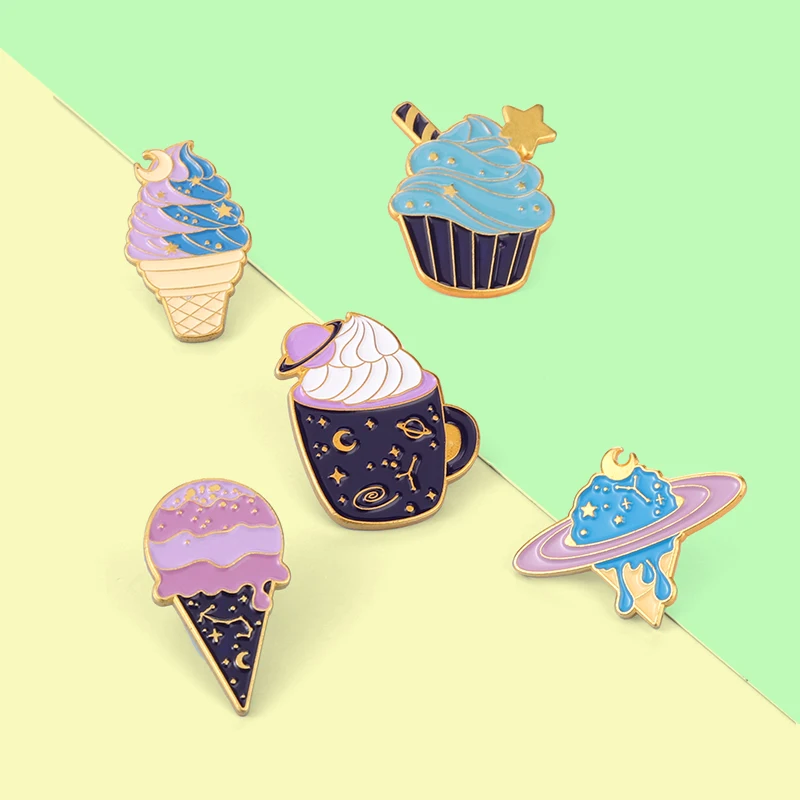 

Planet Ice Cream Enamel Pin Custom Cupcake Dessert Brooches Badges for Bag Clothes Cartoon Playful Universe Jewelry Gift for Kid