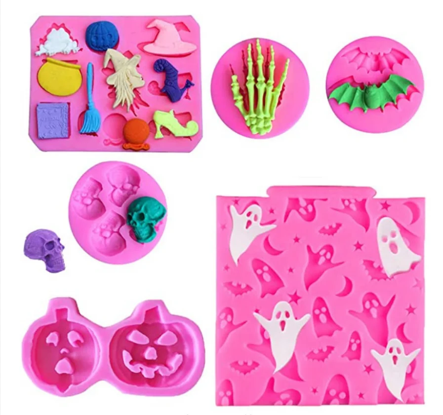 

Halloween theme bat owl skull hand dead branch pumpkin ghost silicone mold set