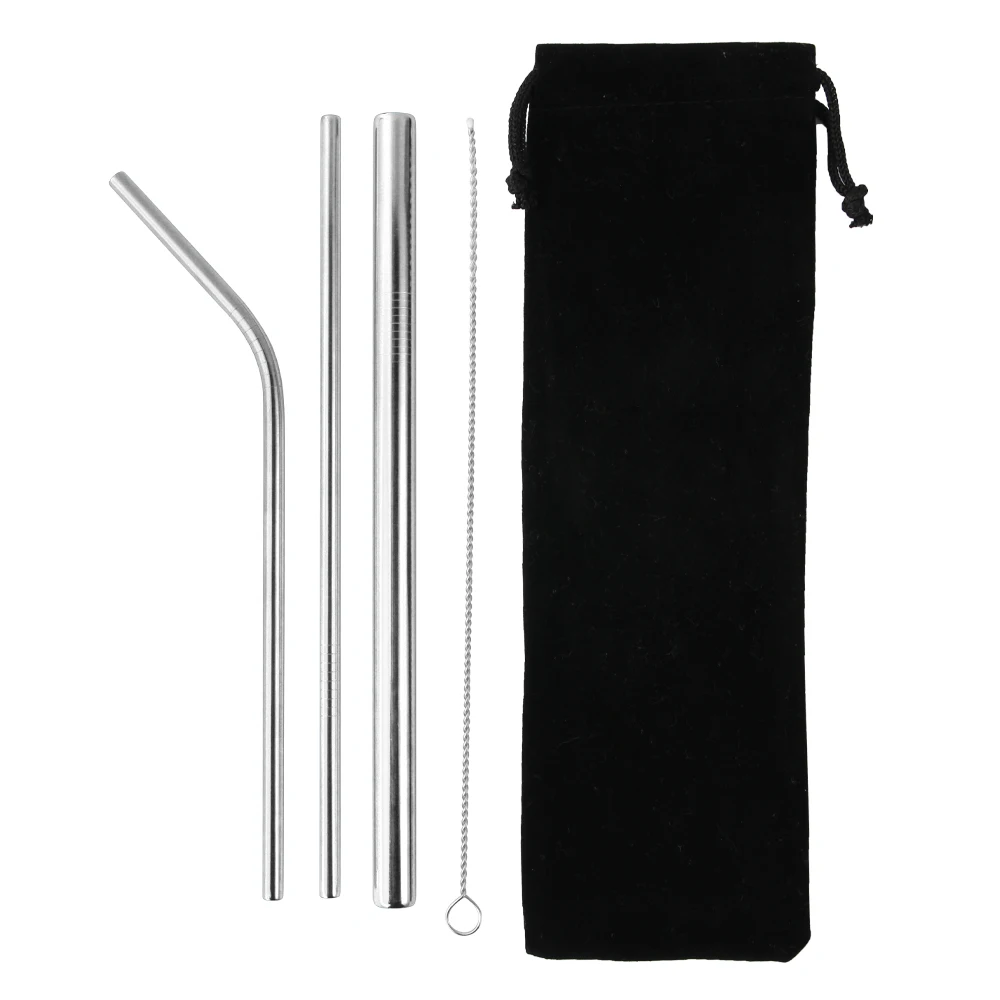 3Pcs-Silver Эко-дружественных соломинкой многоразовые Нержавеющая сталь металлическая соломинка Управление по санитарному надзору за качеством пищевых продуктов и медикаментов-одобренный Bpa с щеточка для чистки Портативный мешок 3/8/14 шт - Цвет: 3Pcs-Silver
