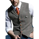 Классический серый мужской жилет твидовый жилет с лацканами шерстяной елочкой винтажный костюм официант с английским воротником мужской топ