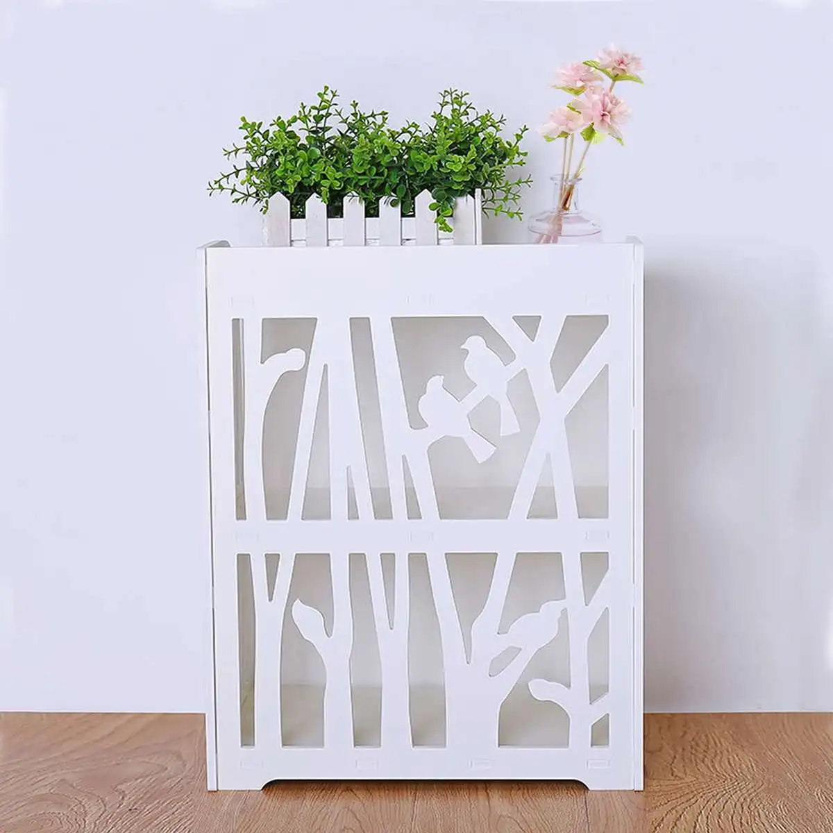 

S/M/L Home White Bedside Table Shelf Rack Hollow Carved Modern Simple Cabinet Nightstand Storage Organizer Living Room Bedroom