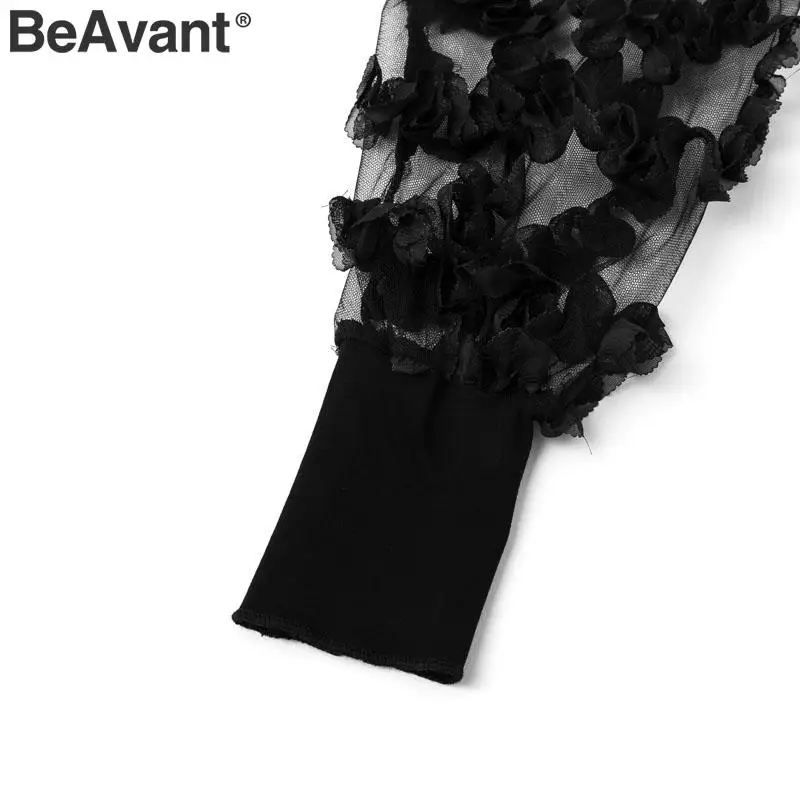 BeAvant Сексуальная кружевная блузка с прозрачной сеточкой Женская водолазка