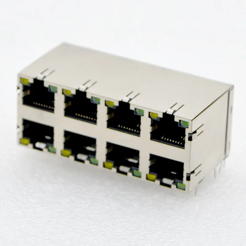 Сетевой разъем RJ45 2 х4 с экранированным шрапнелью двухслойный светодиодный 8P8C