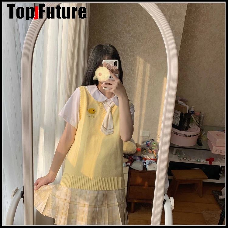 Маленький желтый вязаный жилет CHIK в японском стиле для девочек милый