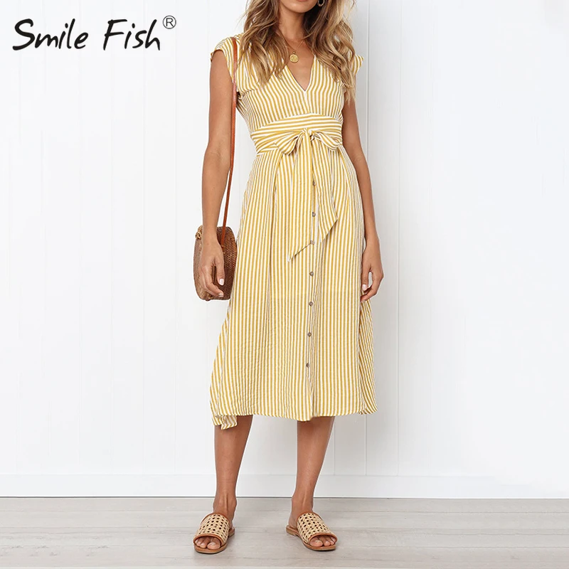 Сарафан женский до колен Пляжное летнее платье однотонная одежда в стиле бохо на