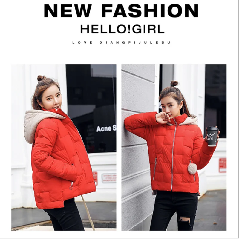 

2019 self-cultivation slim hooded cotton beautiful color women new style fashion jacket short warm nice-looking comfortable coat