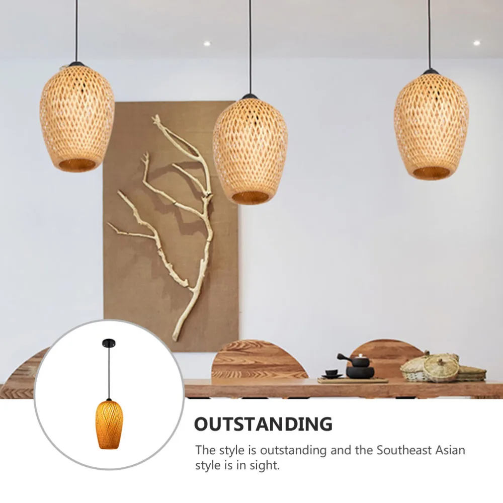 

1Pc Bamboo Woven Ceiling Lamp Household Zen Style Light Hanging Lamp Adornment