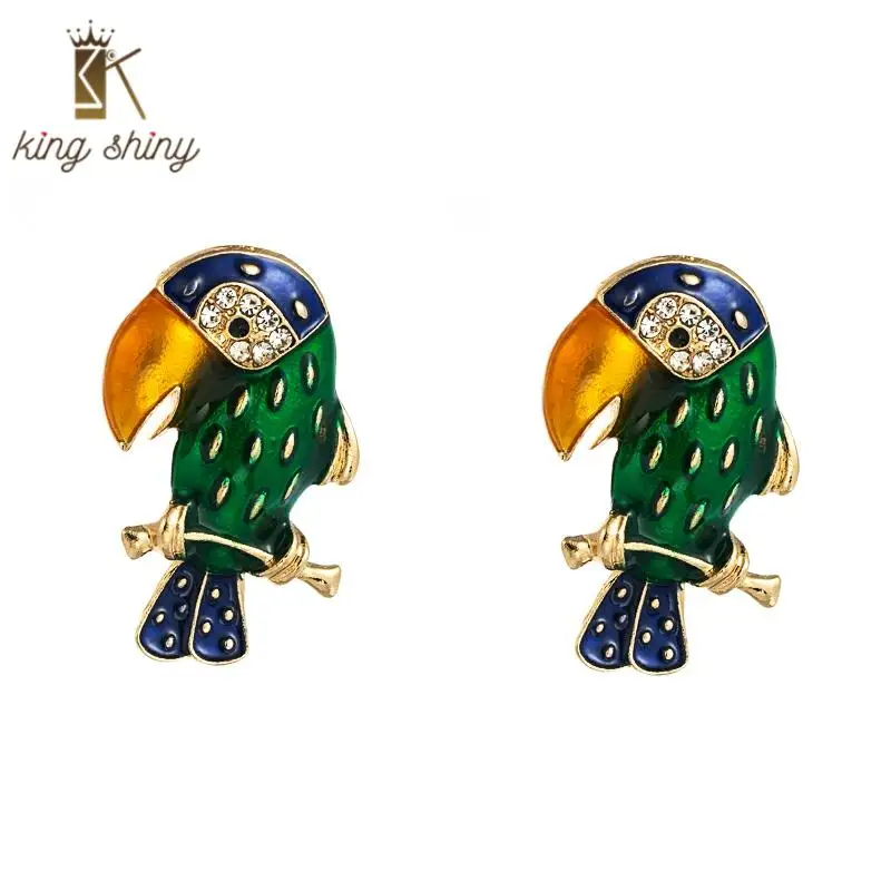 

2020 New European Fashion Bird Statement Stud Earrings Vintage Colorful Rhinestone Parrot Stud Earrings Woman Party Ear Jewelry