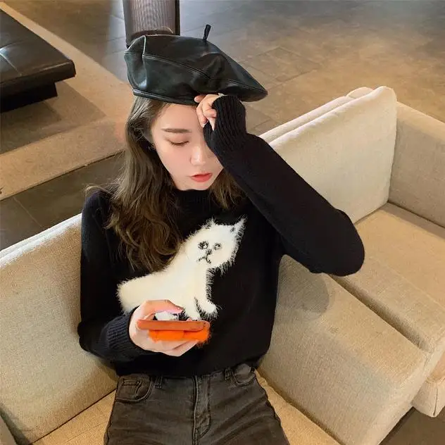 

2021 spring and autumn new long sleeve Pullover round neck loose very fairy woolen sweater lazy wind top girl