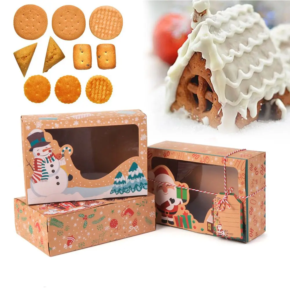 3 шт. микс Подарочная коробка из крафт-бумаги для рождественских конфет тортов